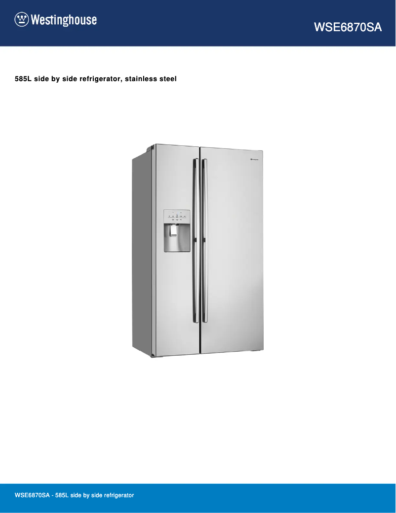 Page 1 de la notice Fiche technique Westinghouse WSE6870SA