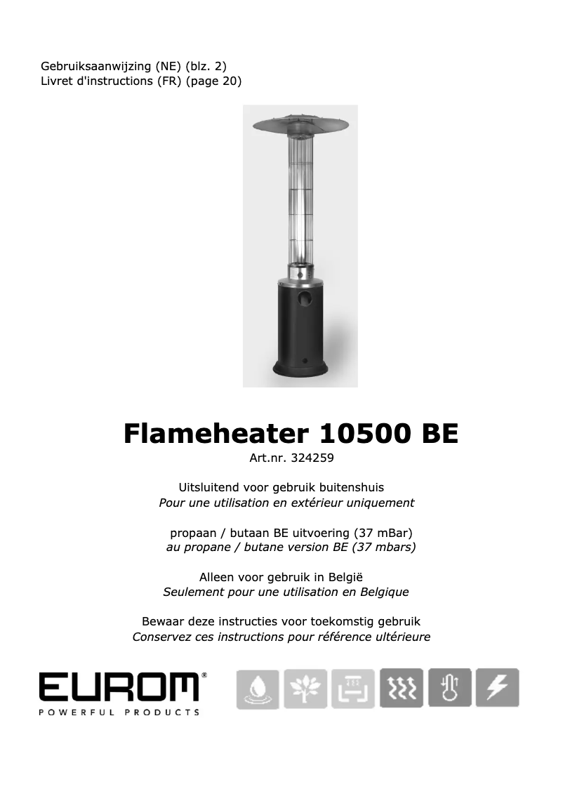 Page 1 de la notice Manuel utilisateur Eurom Flameheater 10500