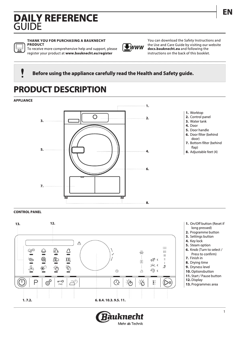 Page n°1 - Manuel utilisateur Bauknecht TRPC 74521