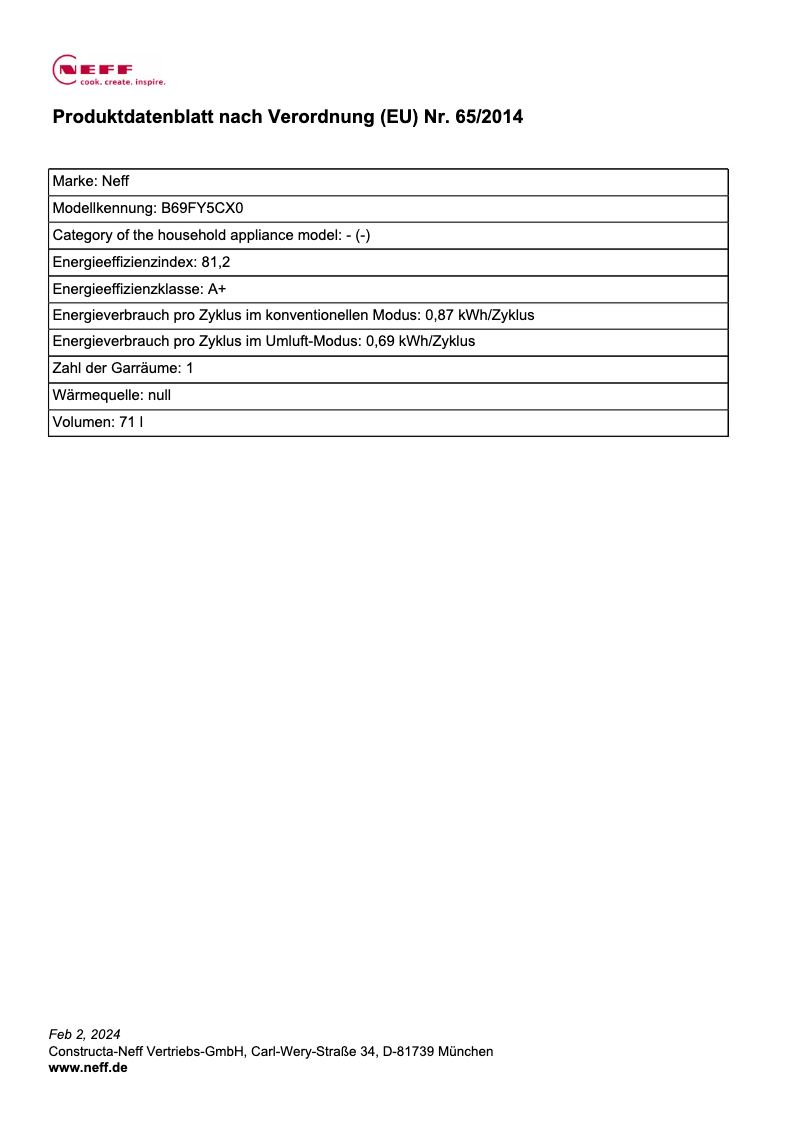 Page n°1 - Fiche technique Neff B69FY5CX0
