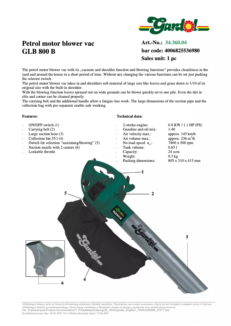 Page 1 de la notice Manuel utilisateur Gardol GLB 800 B