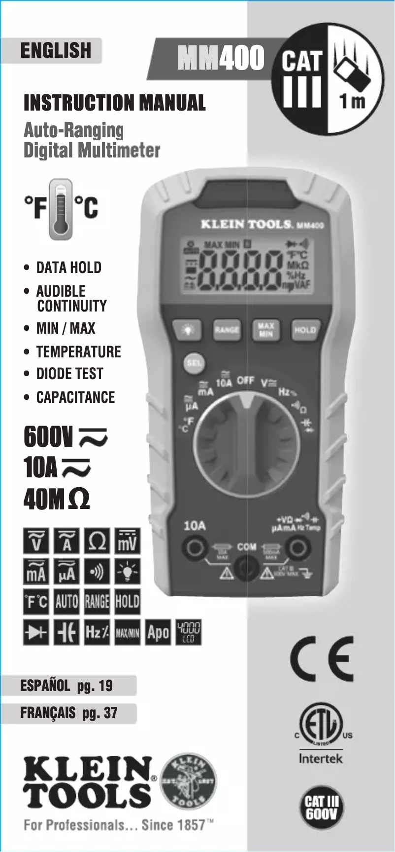 Image de la première page du manuel de l'appareil MM400