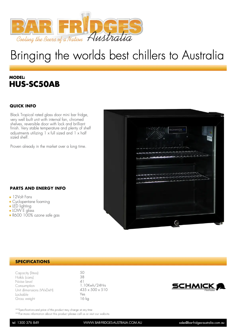 Page n°1 - Fiche technique Schmick HUS-SC50AB
