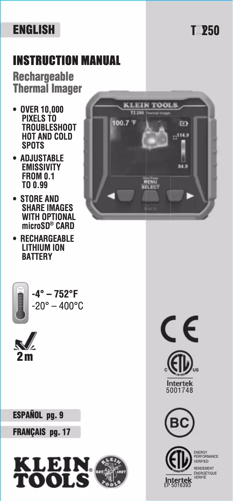Page n°1 - Manuel utilisateur Klein Tools TI250