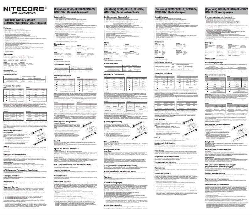 Page n°1 - Manuel utilisateur Nitecore GEM8UV