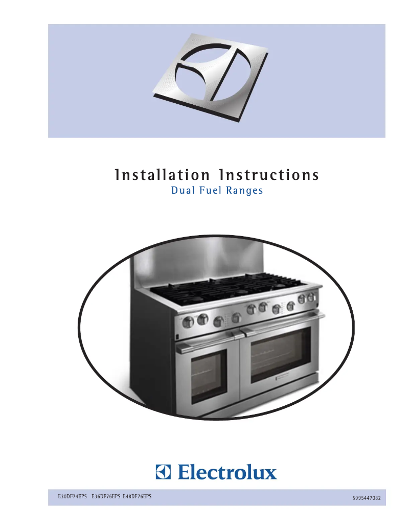 Page 1 de la notice Guide d'installation Electrolux E48DF76EPS