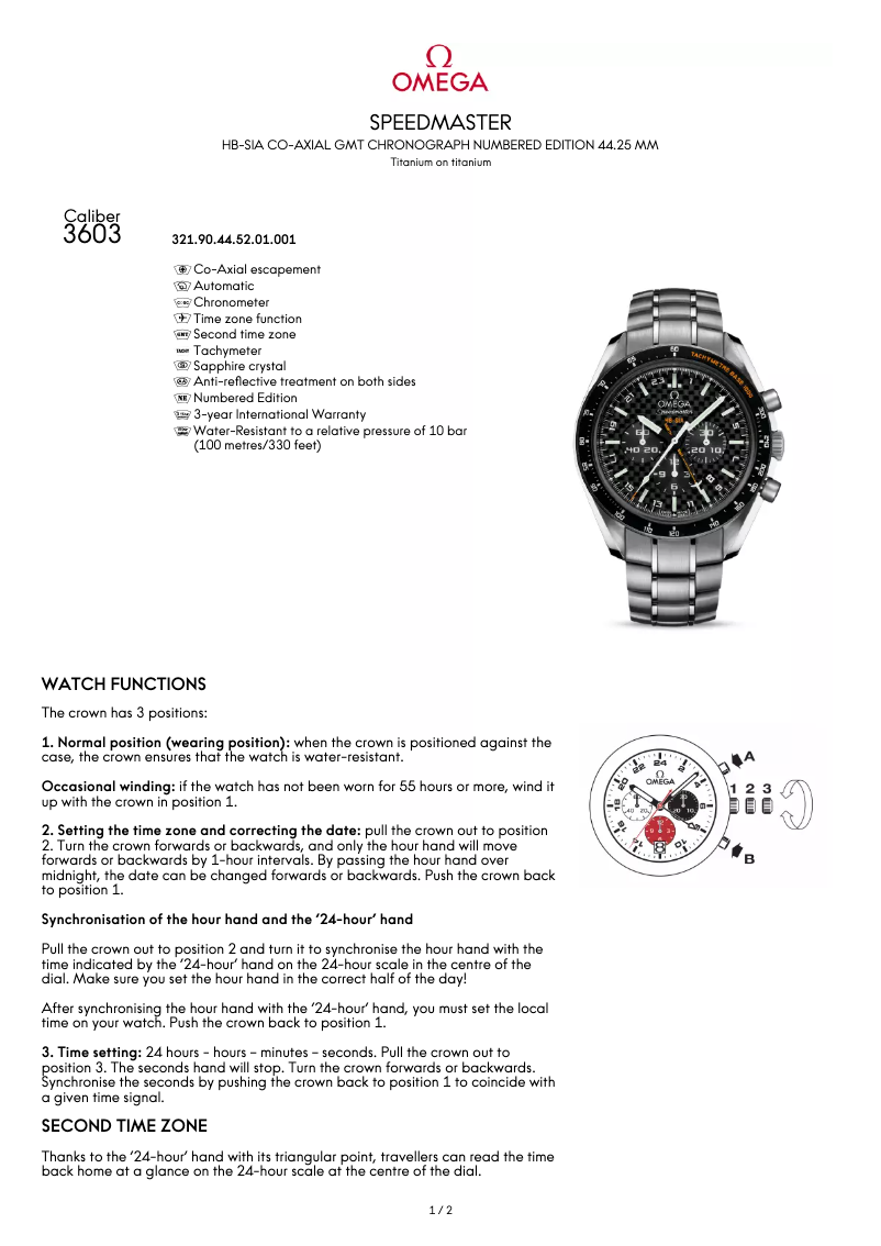 Page 1 de la notice Manuel utilisateur Omega Speedmaster HB-SIA
