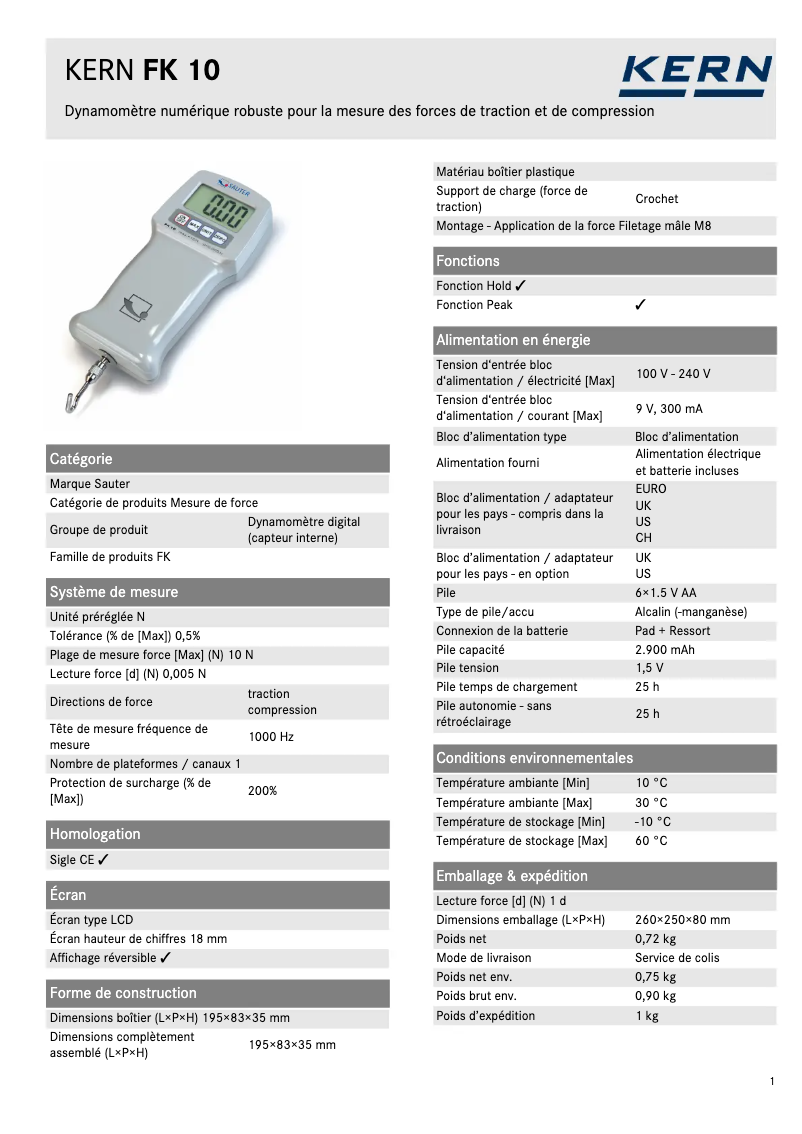 Page n°1 - Fiche technique Kern FK 10