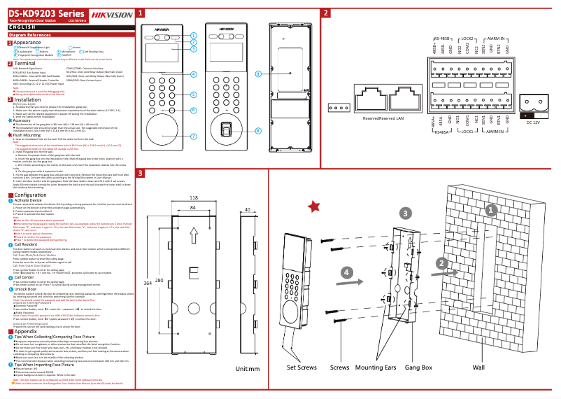 Page 1 de la notice Guide de démarrage rapide Hikvision DS-KD9203-E6