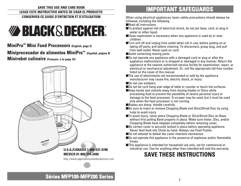 Page n°1 - Manuel utilisateur Black & Decker MFP200