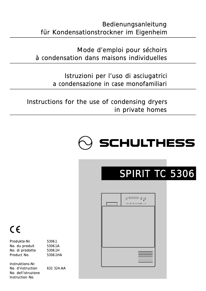 Page 1 de la notice Manuel utilisateur Schulthess Spirit TA 5306
