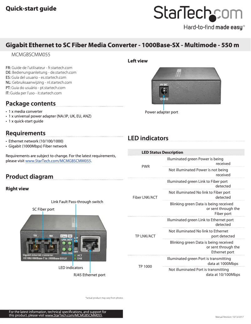 Page n°1 - Manuel utilisateur StarTech.com MCMGBSCMM055