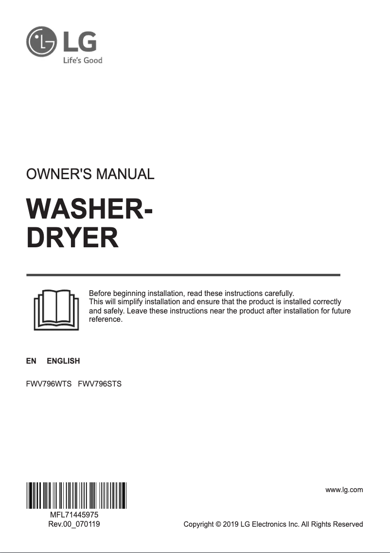 Page 1 de la notice Manuel utilisateur LG FWV796WTS