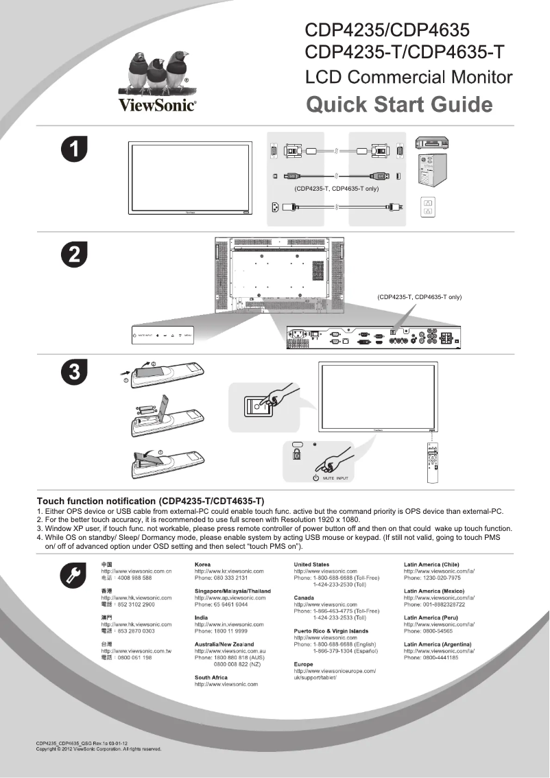 Page 1 de la notice Guide de démarrage rapide Viewsonic CDP4635-T