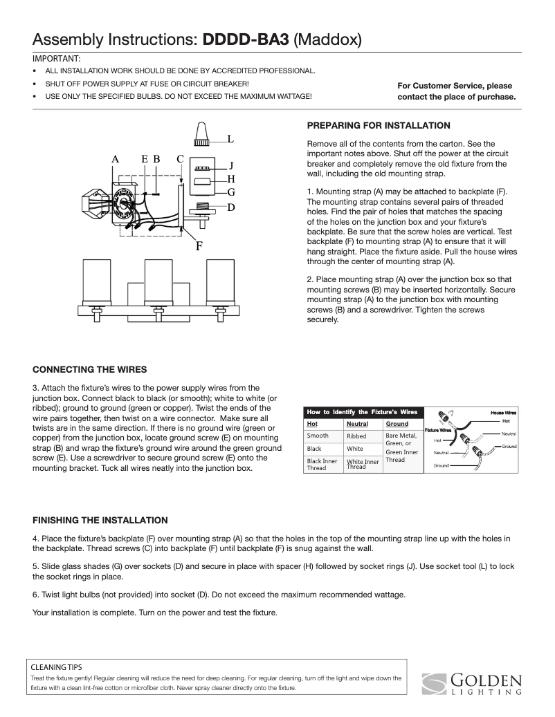 Page n°1 - Manuel utilisateur Golden Lighting Maddox DDDD-BA3