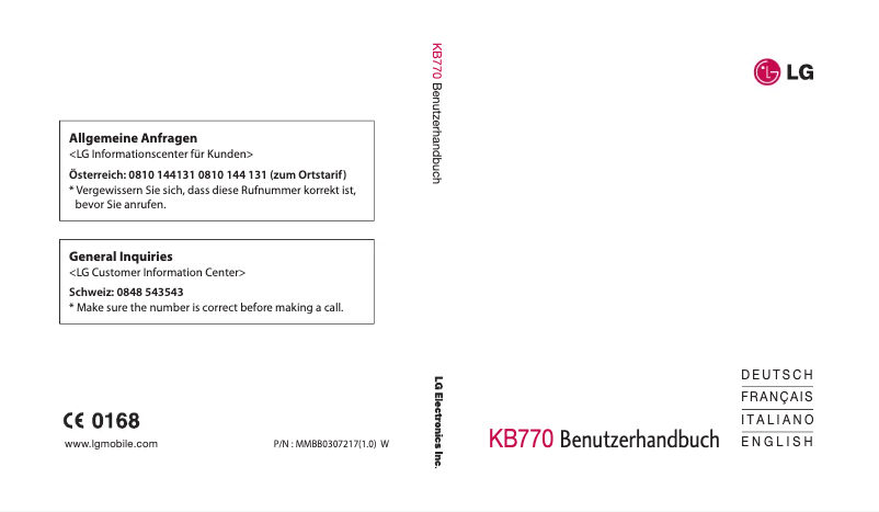 Page n°1 - Manuel utilisateur LG KB770