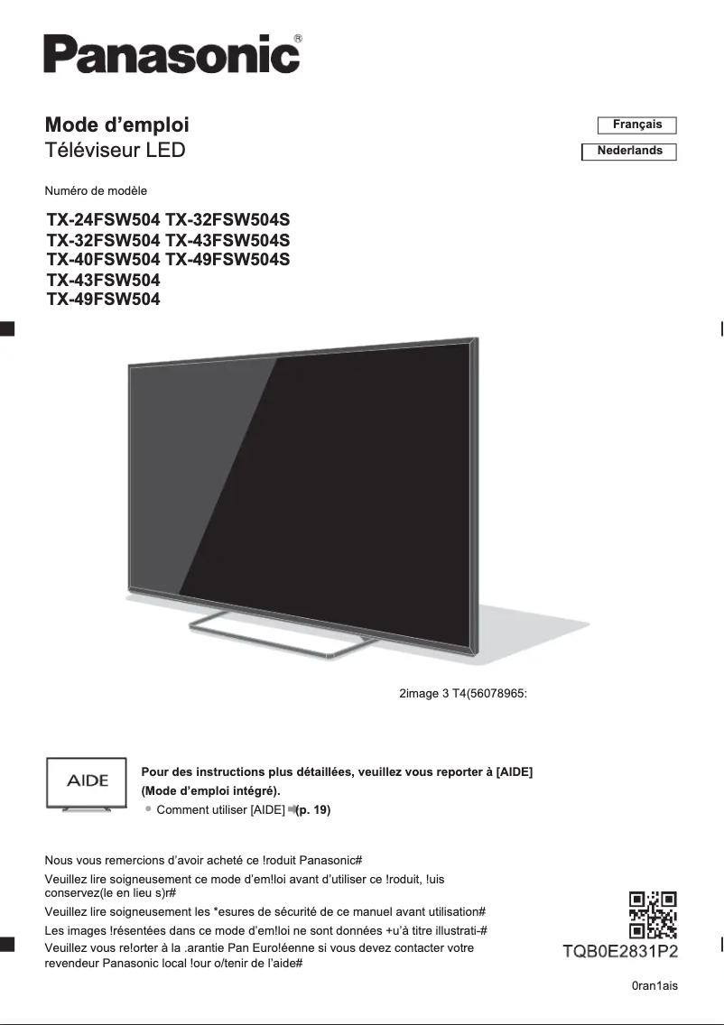 Page 1 de la notice Guide de démarrage rapide Panasonic TX-43FSW504