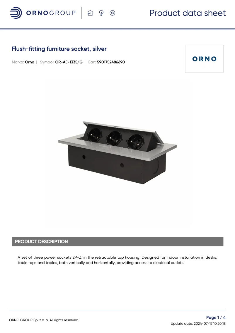 Page 1 de la notice Fiche technique ORNO OR-AE-1335