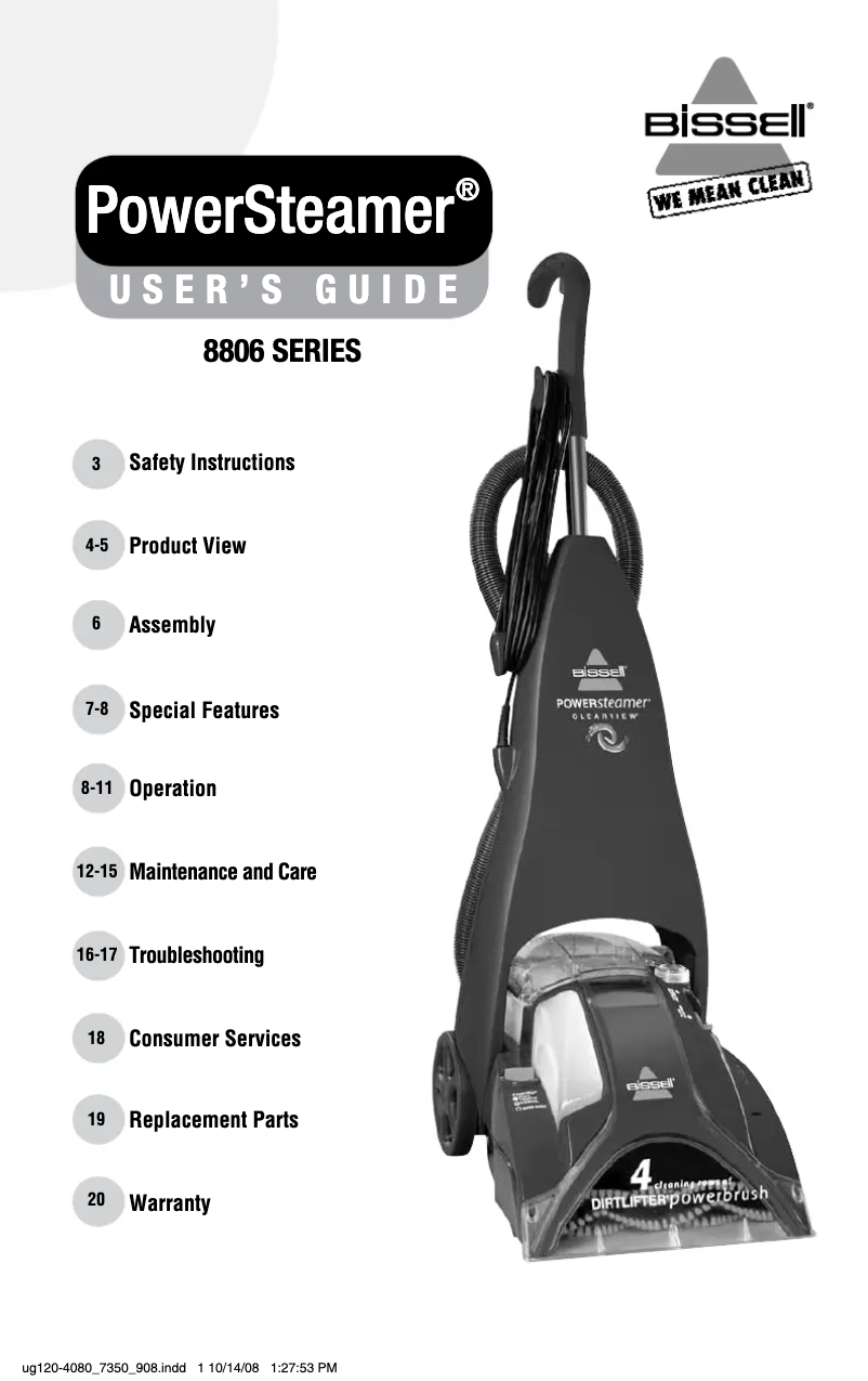 Page 1 de la notice Manuel utilisateur Bissell PowerSteamer 8806-6