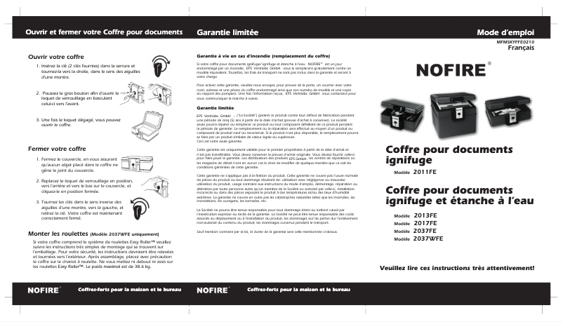 Page n°1 - Manuel utilisateur NOFIRE 2013FE