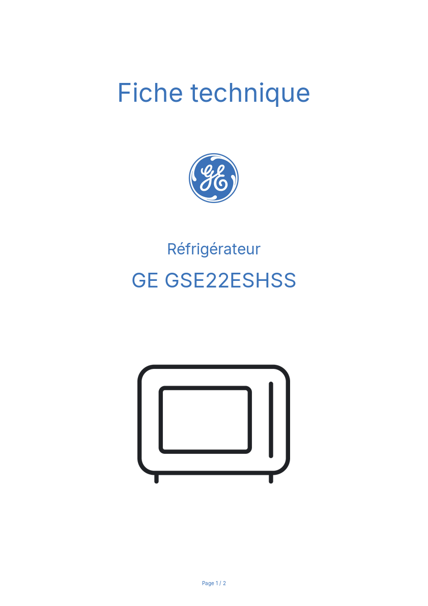 Page n°1 - Fiche technique GE GSE22ESHSS