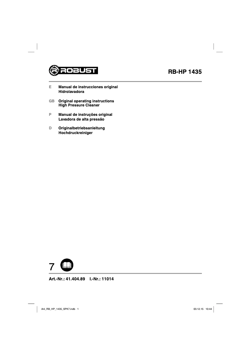 Image de la première page du manuel de l'appareil RB-HP 1435