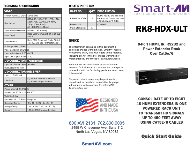 Page 1 de la notice Manuel utilisateur Smart-AVI RK8-HDX-ULT