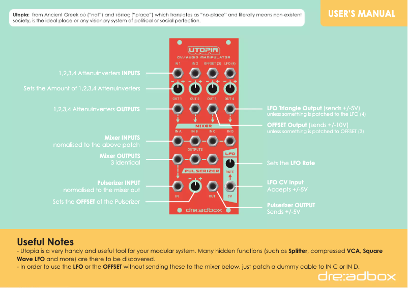 Page 1 de la notice Manuel utilisateur Dreadbox Utopia