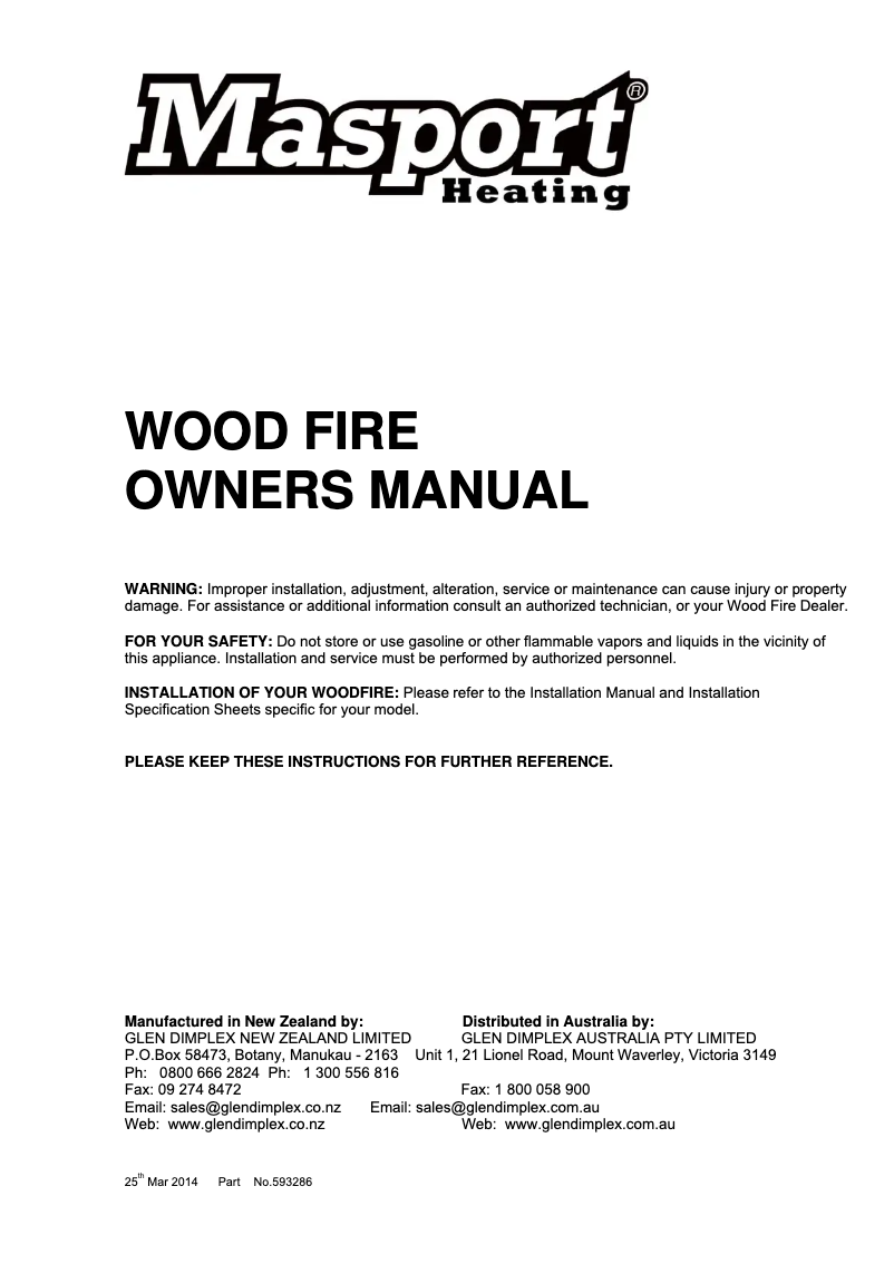 Página 1 del manual Manual de usuario Masport Pittsburgh MK II