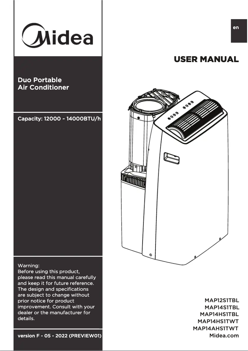 Page 1 de la notice Manuel utilisateur Midea MAP14HS1TBL