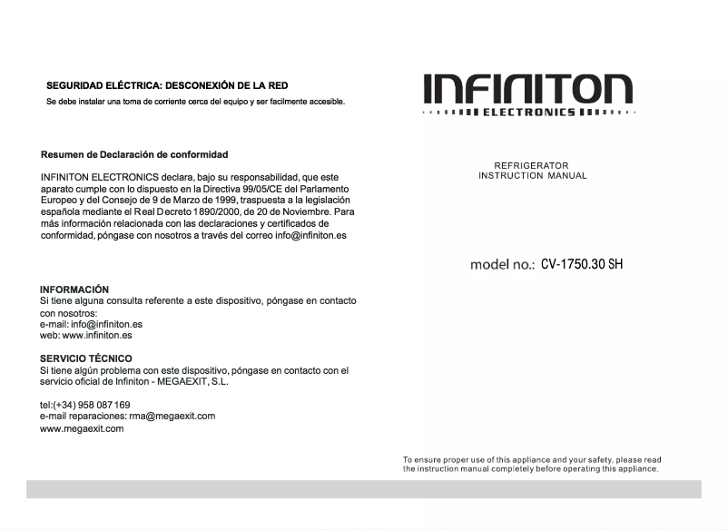 Page n°1 - Manuel utilisateur Infiniton CV-1750.30 SH
