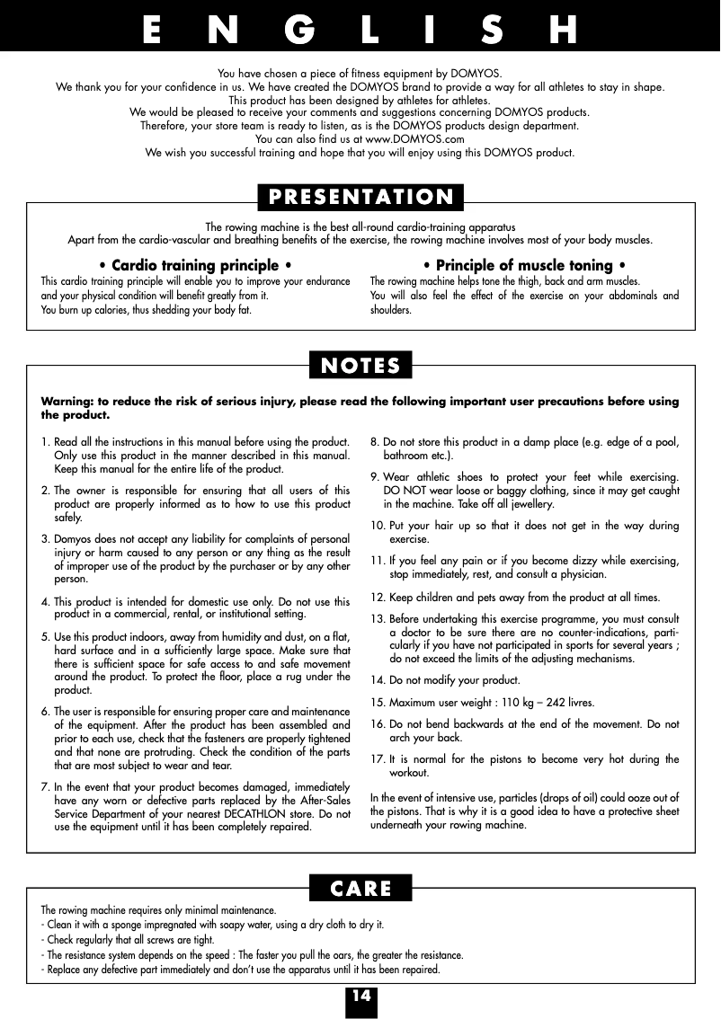 Page n°1 - Manuel utilisateur Domyos AV 570