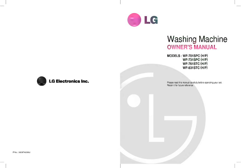 Page 1 de la notice Manuel utilisateur LG WF-831STP