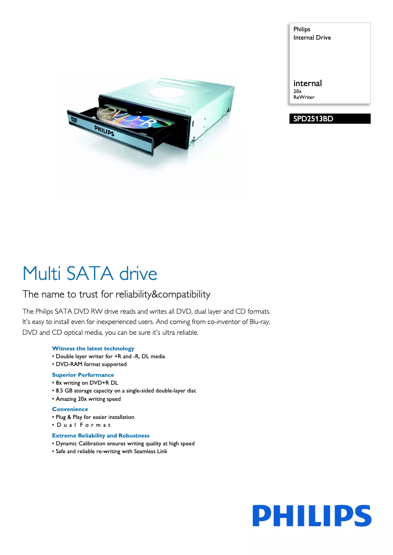 Page 1 de la notice Brochure Philips SPD2513BD