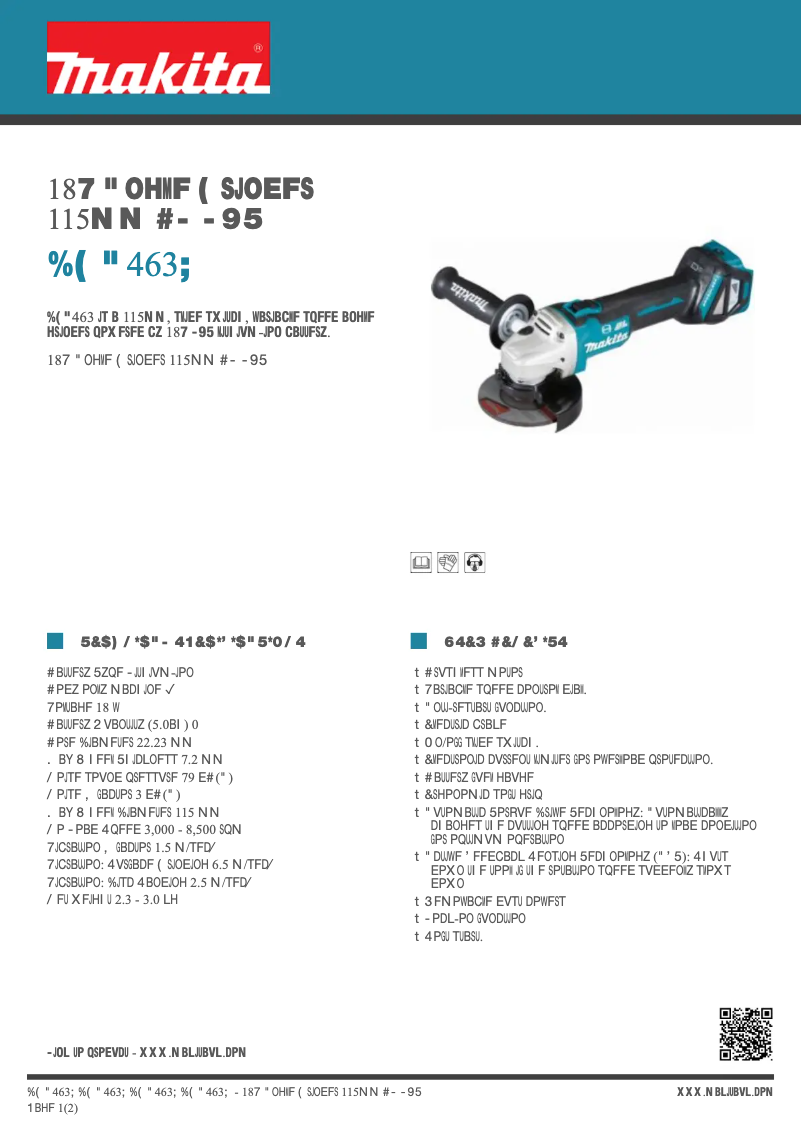 Page 1 de la notice Fiche technique Makita DGA463Z