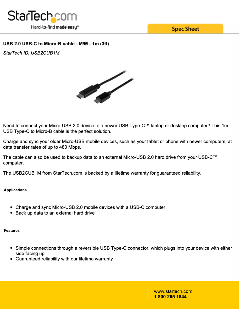 Page 1 de la notice Manuel utilisateur StarTech.com USB2CUB1M