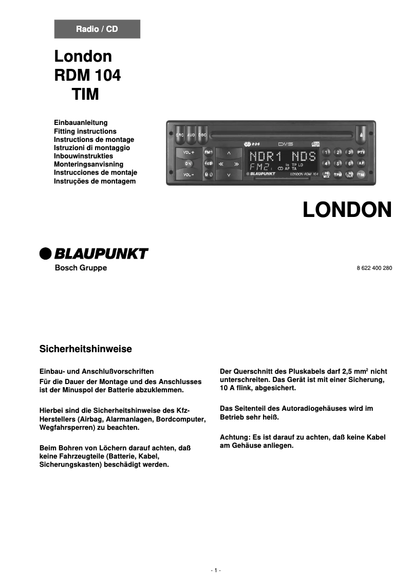 Page 1 de la notice Manuel utilisateur Blaupunkt London RDM104