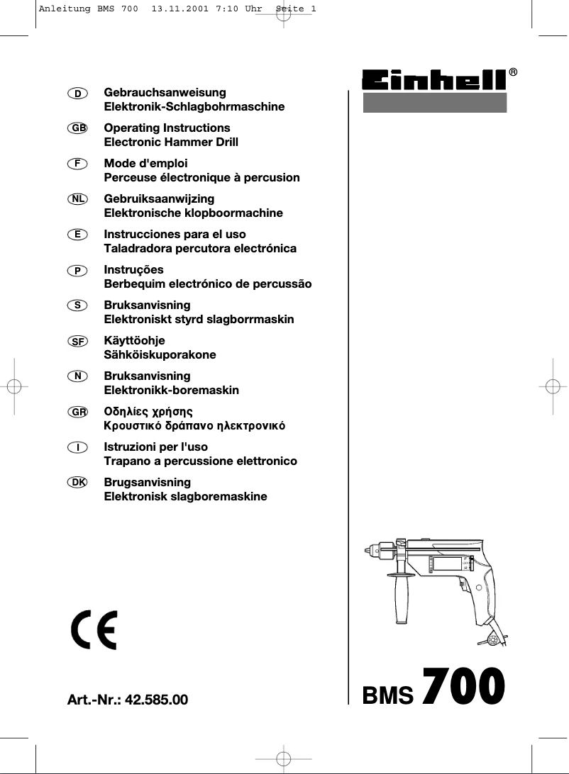 Page n°1 - Manuel utilisateur Einhell BMS 700