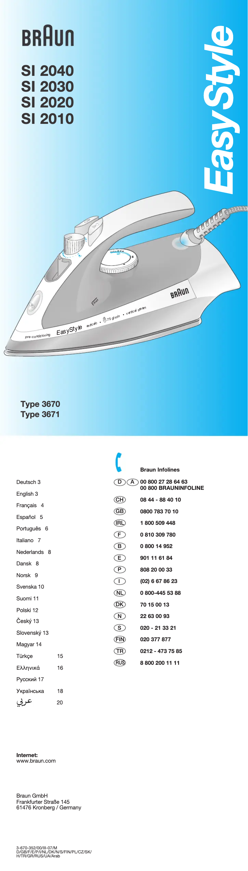 Page 1 de la notice Manuel utilisateur Braun EasyStyle SI 2020