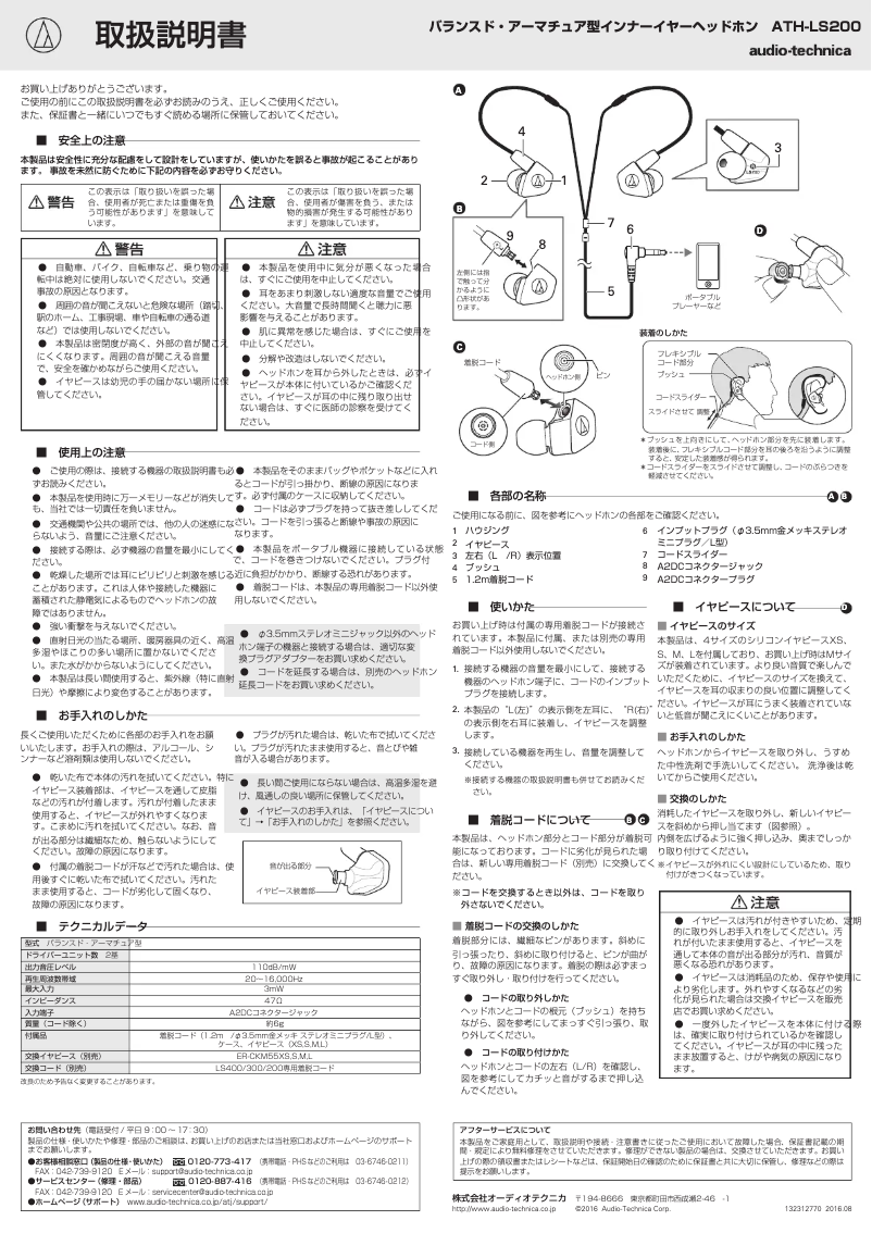 Imagen de la primera página del manual del dispositivo ATH-LS200