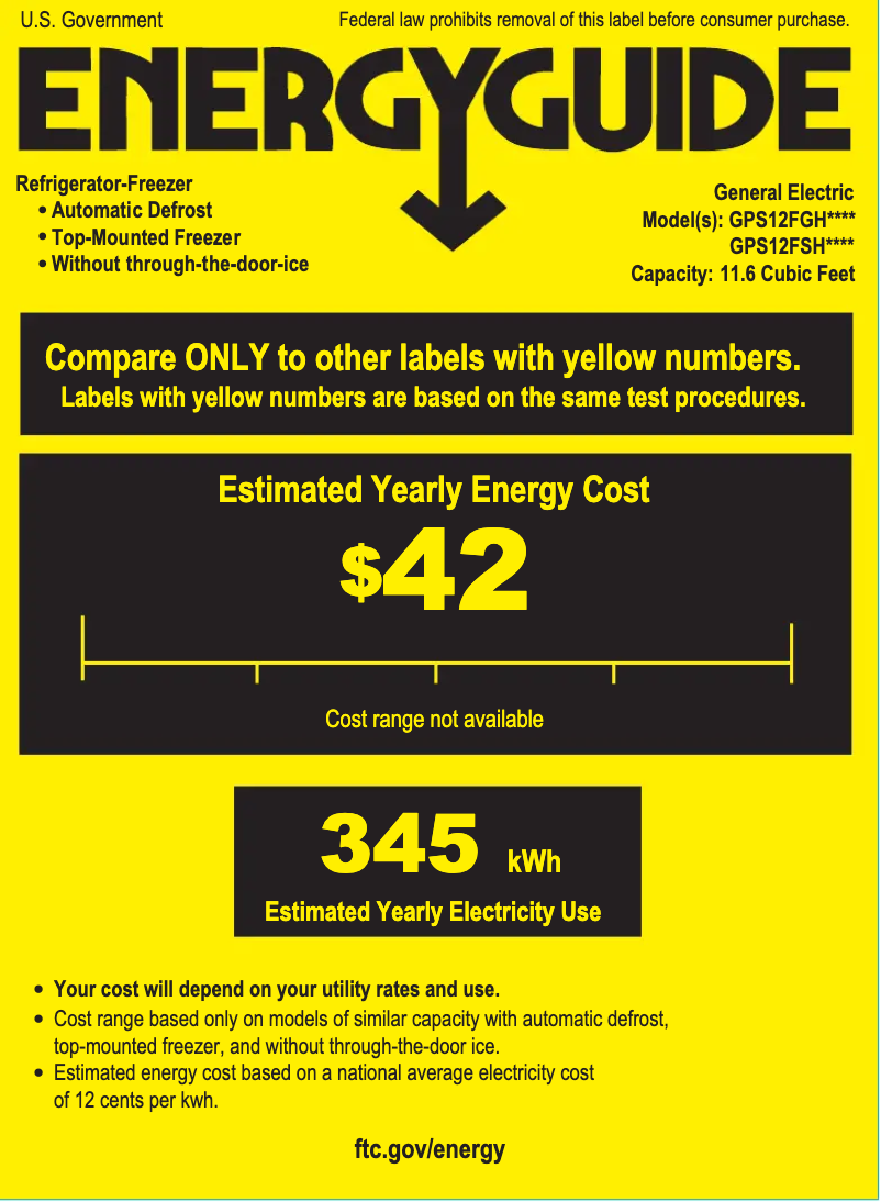 Page 1 de la notice Label énergétique GE GPS12FSHSB