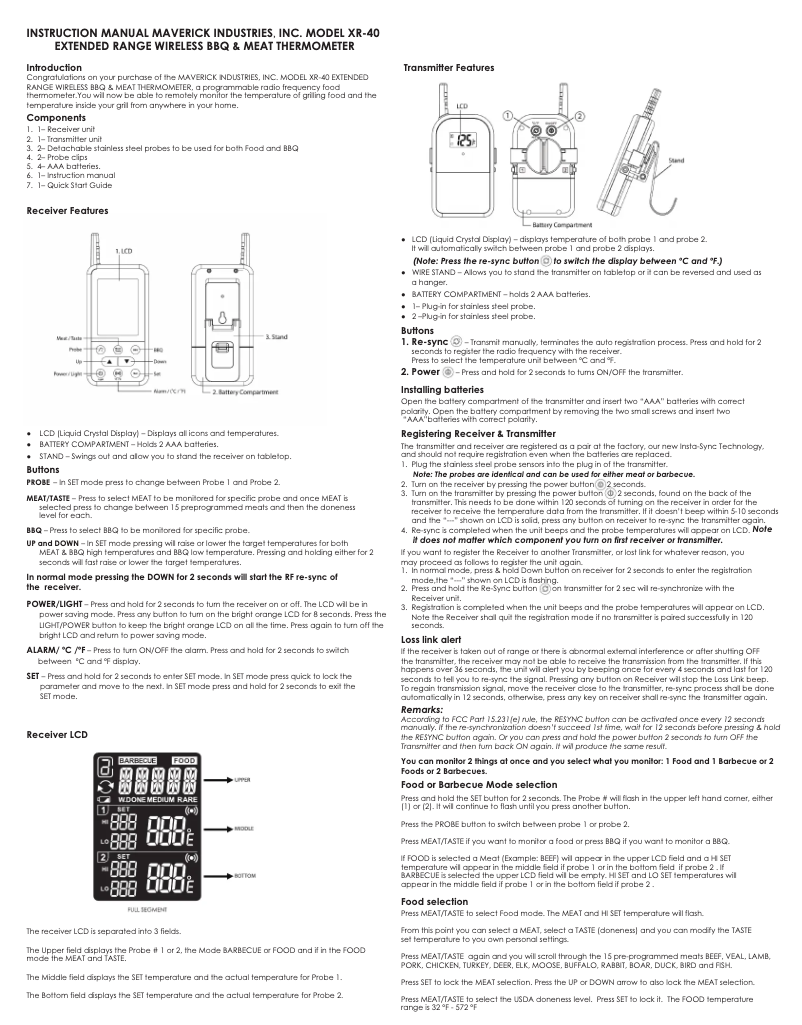 Image de la première page du manuel de l'appareil XR-40