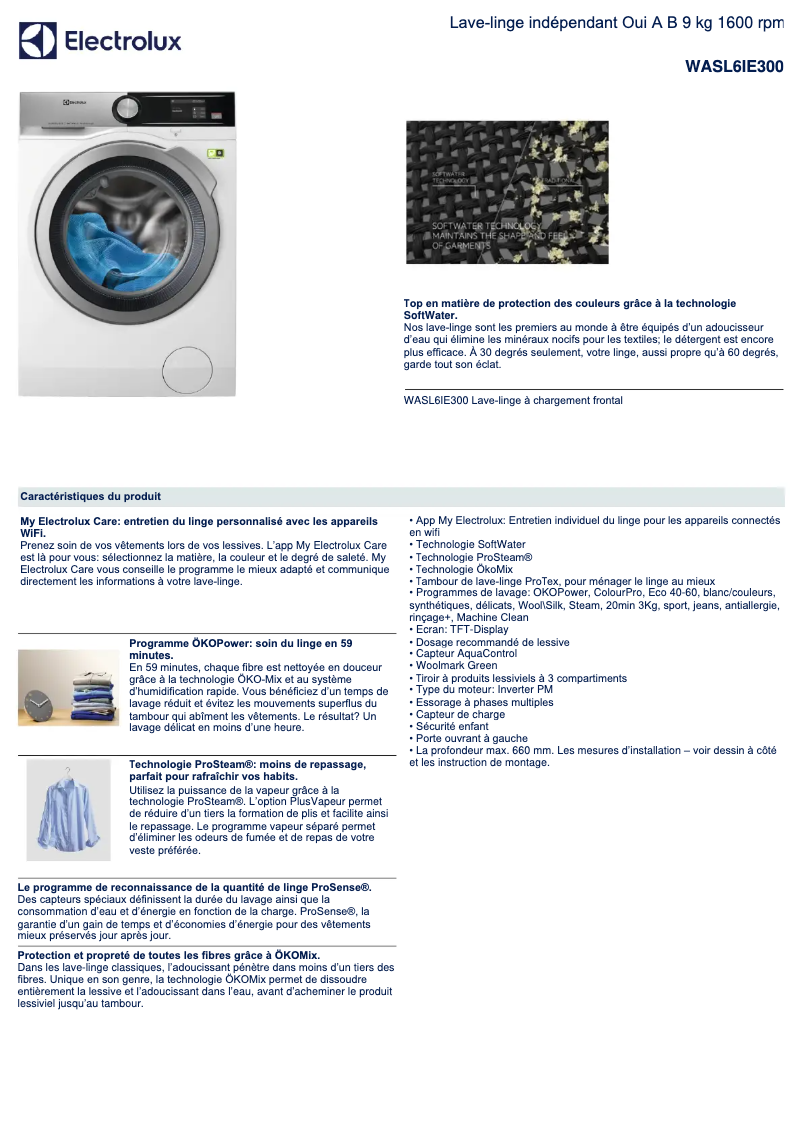 Page n°1 - Fiche technique Electrolux WASL6IE300
