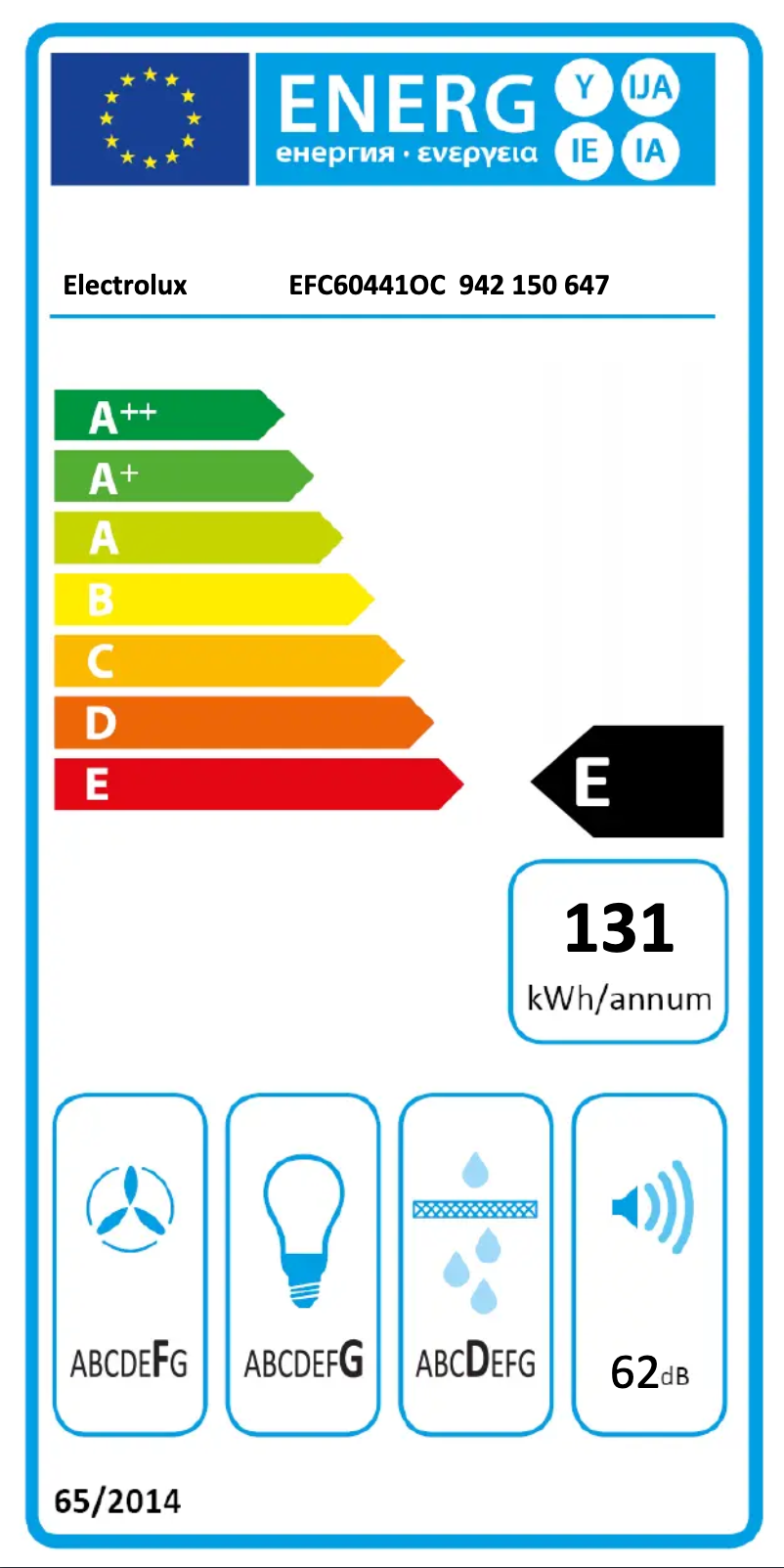 Page n°1 - Label énergétique Electrolux EFC60441OC