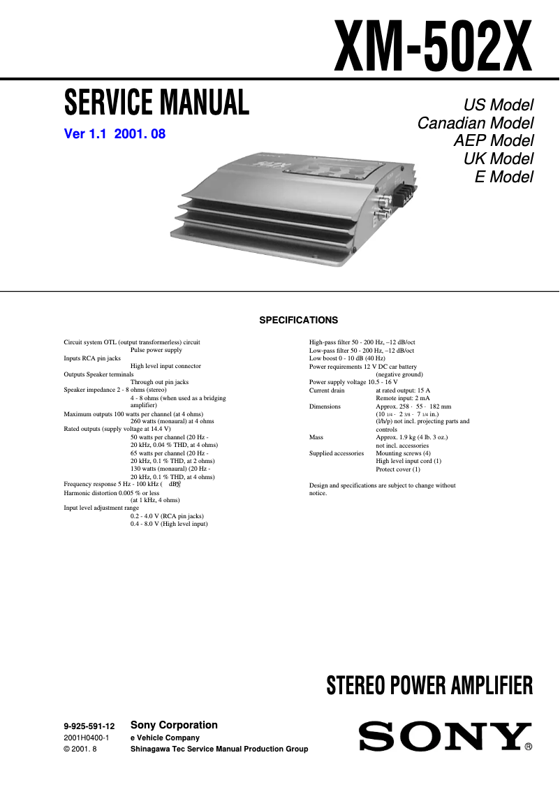 Página 1 del manual Manual de usuario Sony XM-N 502