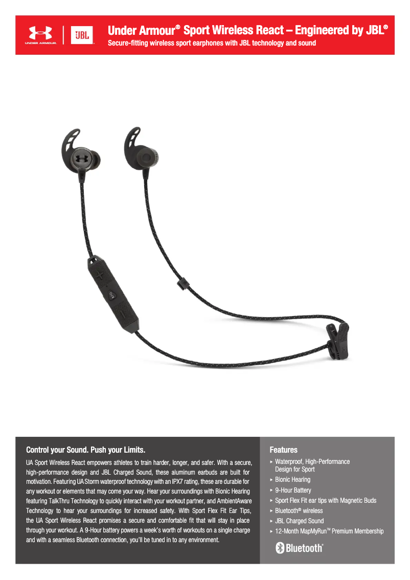 Page 1 de la notice Fiche technique JBL Under Armour Sport Wireless React