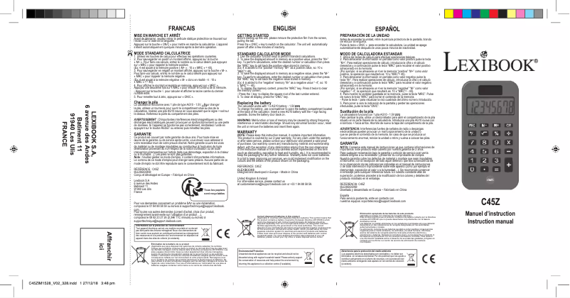 Page 1 de la notice Manuel utilisateur Lexibook C45Z