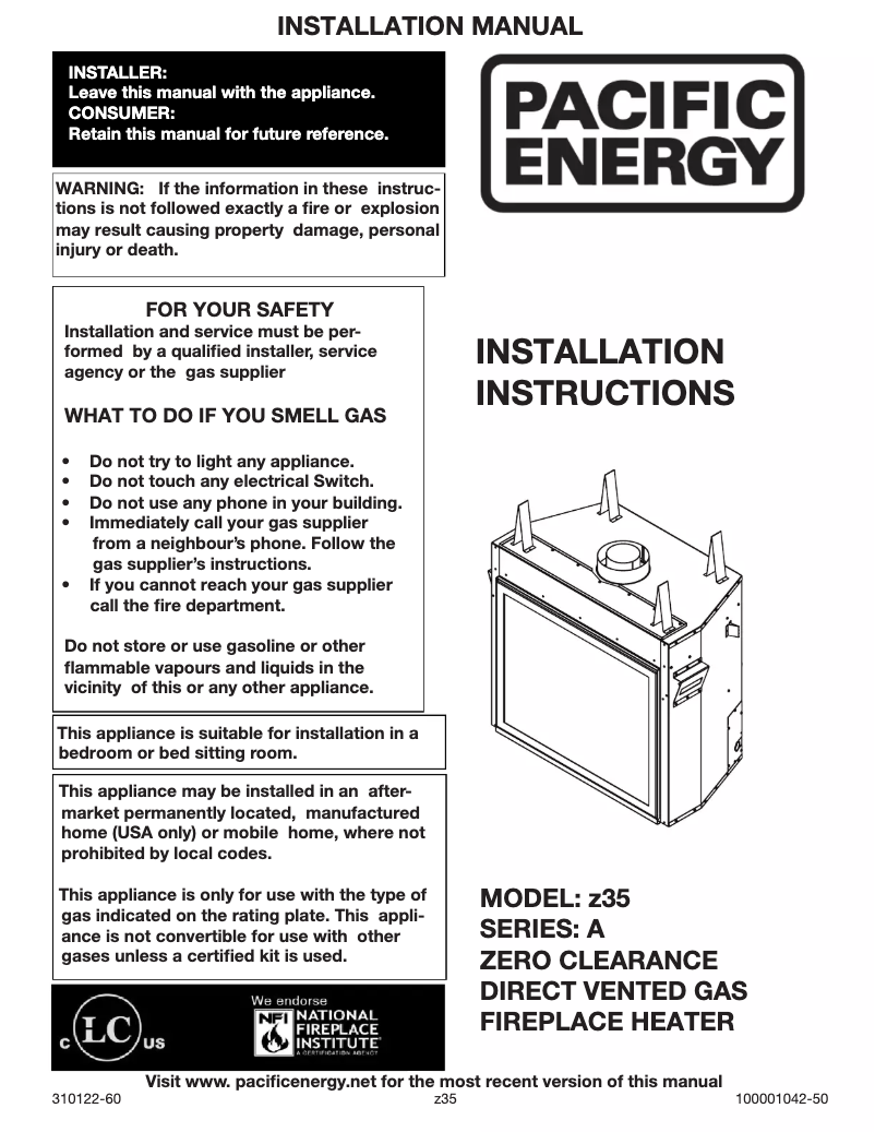 Page 1 de la notice Manuel utilisateur Pacific Energy Tofino z35