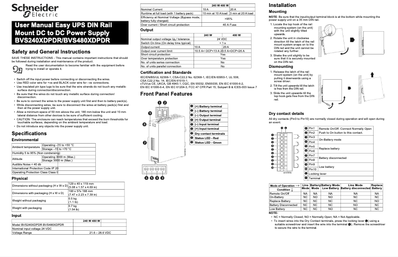 Image de la première page du manuel de l'appareil BVS240XDPDR