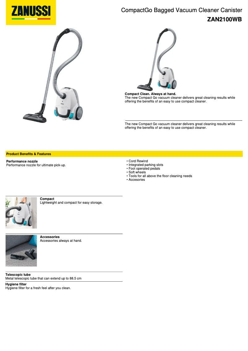 Image de la première page du manuel de l'appareil ZAN2100WB